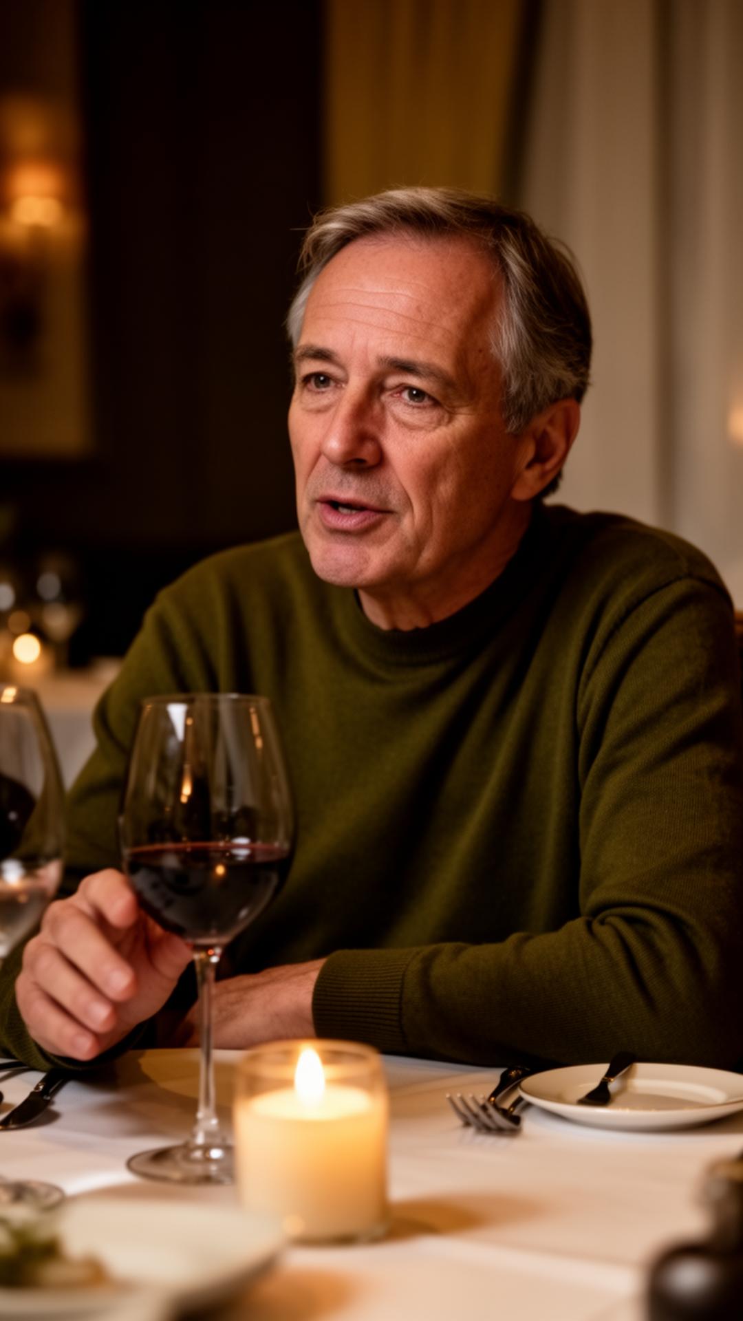 Peter aan de interviewtafel, warm licht, intieme setting